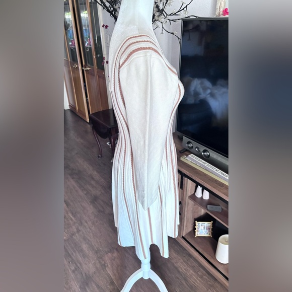 A-Line Sweater Dress cream and tan vertical stripes - Picture 12 of 16